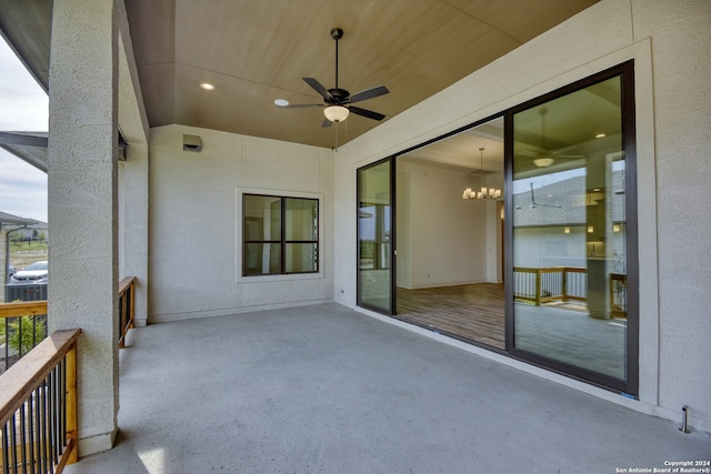 view of patio featuring ceiling fan