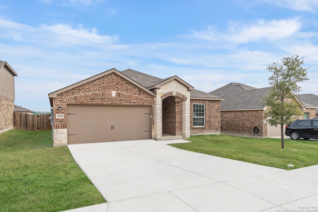 ranch-style house with a front lawn and a garage