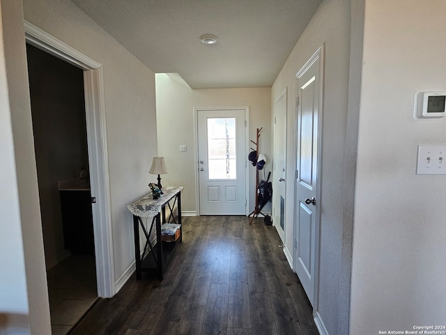 doorway to outside with dark hardwood / wood-style flooring