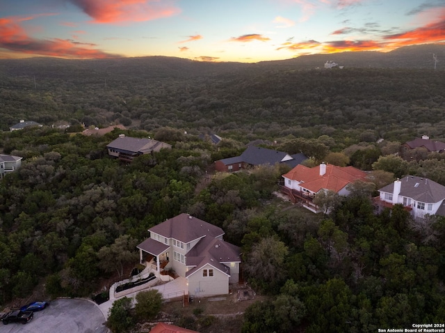 view of aerial view at dusk