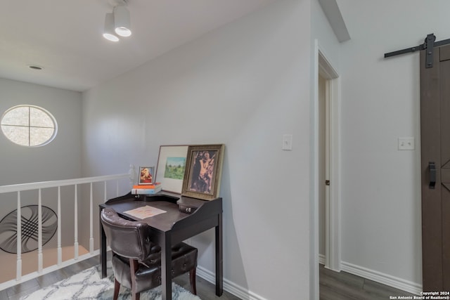 office area with dark hardwood / wood-style floors