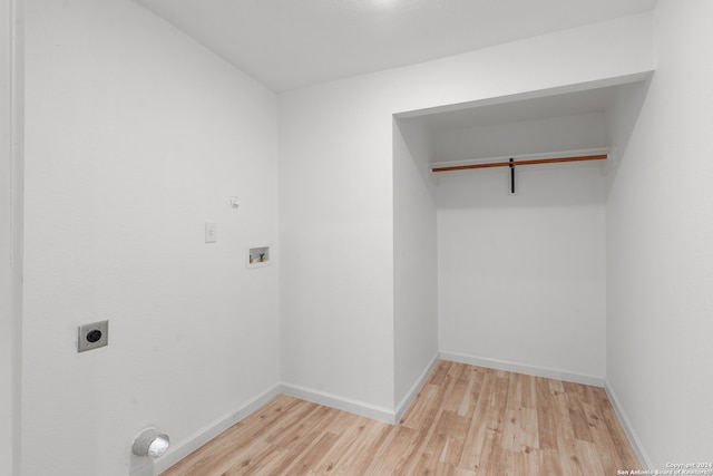 laundry room with hookup for an electric dryer, washer hookup, and light hardwood / wood-style flooring