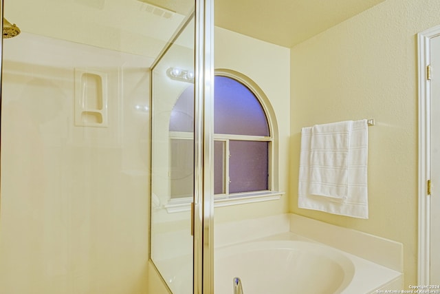 bathroom with shower with separate bathtub