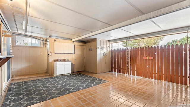 basement with wooden walls