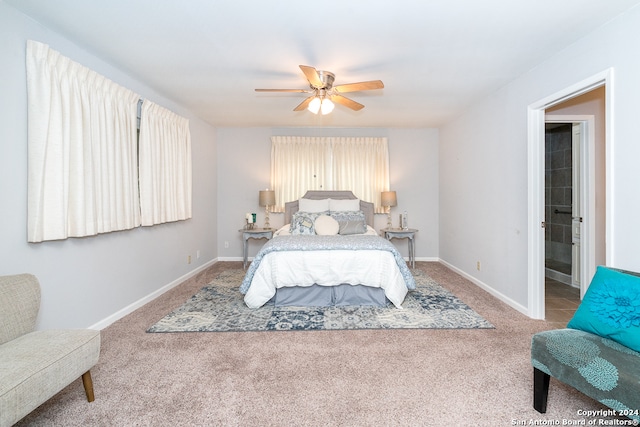 bedroom with carpet flooring and ceiling fan