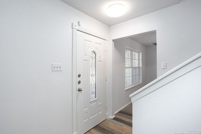 foyer entrance with dark hardwood / wood-style floors