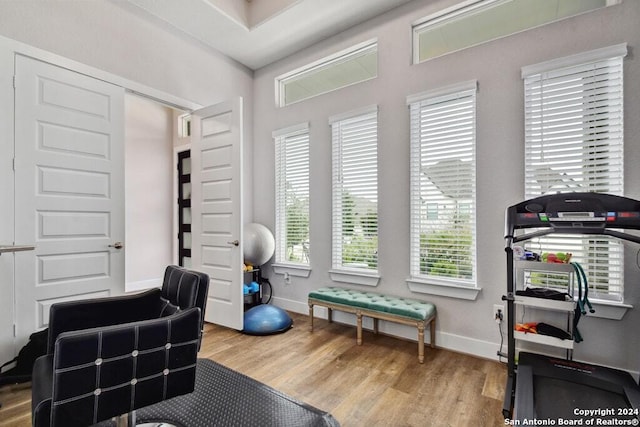 sitting room featuring light hardwood / wood-style flooring