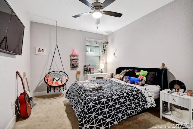 bedroom with carpet flooring and ceiling fan