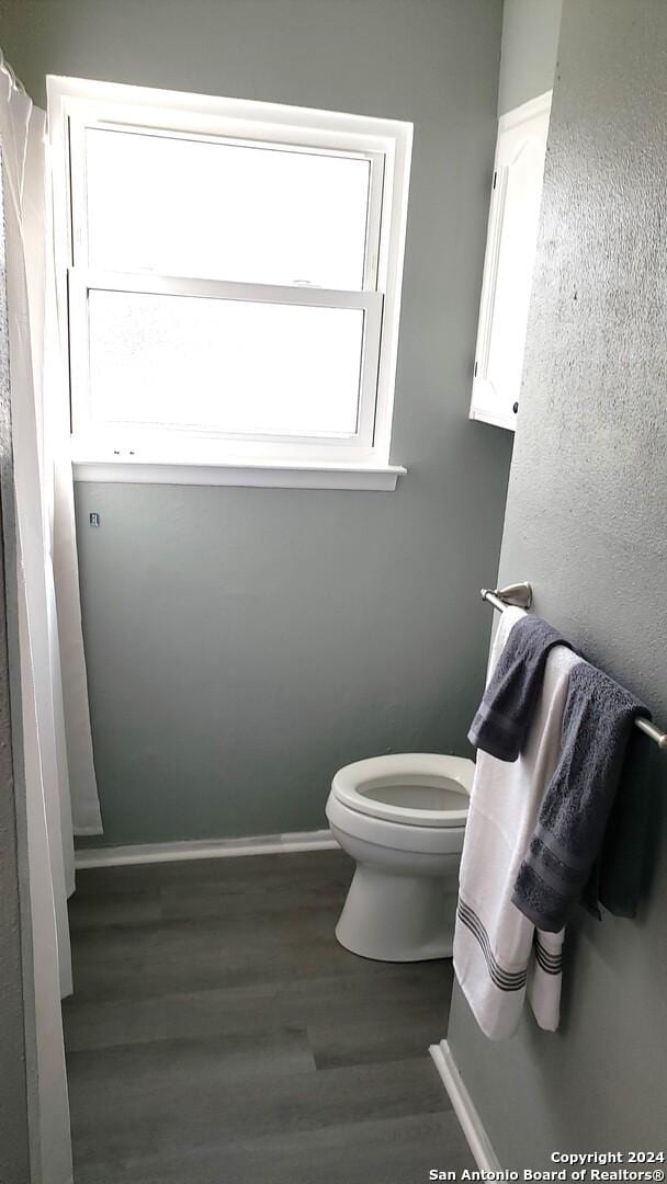 bathroom with hardwood / wood-style floors and toilet