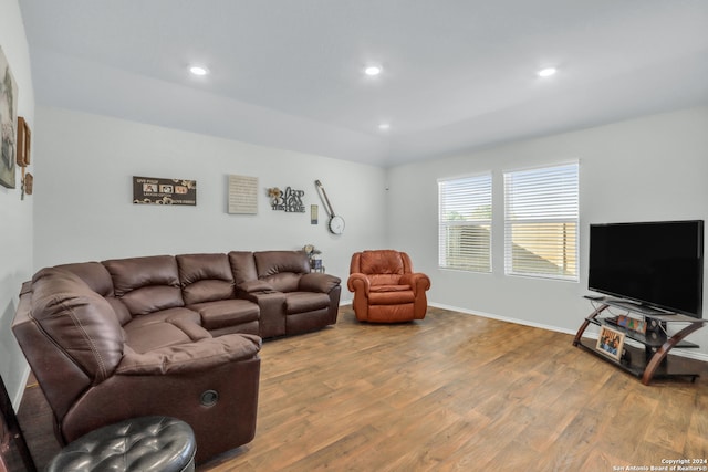 living room with hardwood / wood-style floors