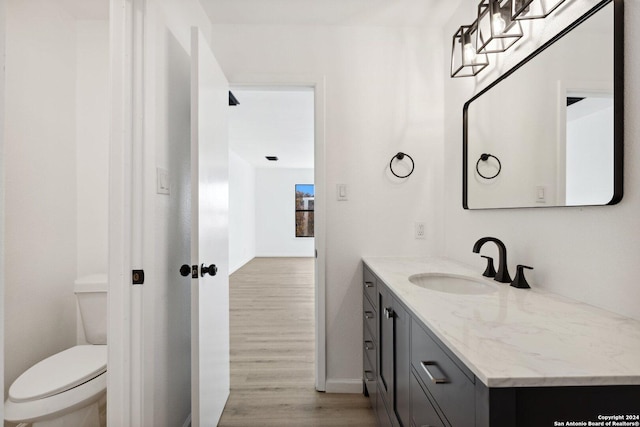 bathroom featuring vanity, hardwood / wood-style flooring, and toilet