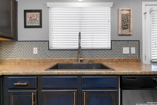 kitchen featuring dishwasher, tasteful backsplash, plenty of natural light, and sink