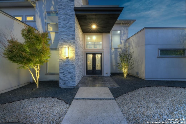 property entrance with french doors