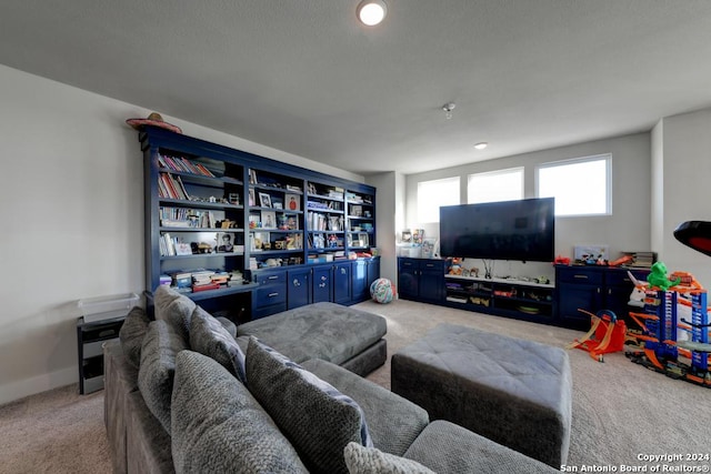 living room with light colored carpet