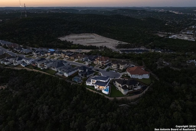 view of aerial view at dusk