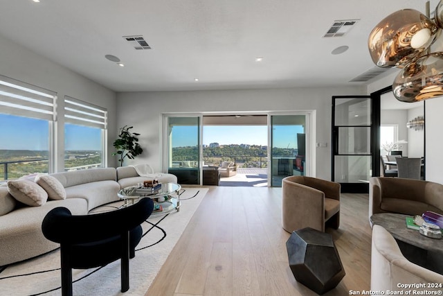 living room with light wood-type flooring