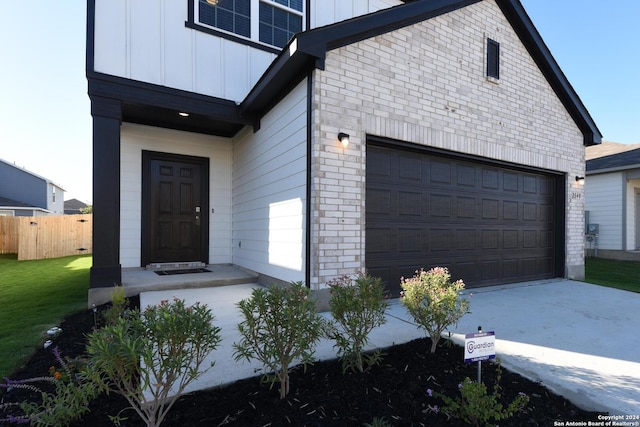 exterior space featuring a garage