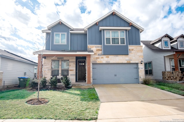 craftsman-style home with a front yard and a garage