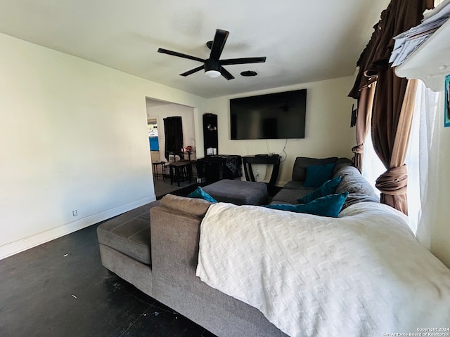 living room with ceiling fan