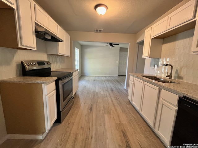 kitchen featuring white cabinets, dishwasher, sink, and stainless steel range with electric cooktop