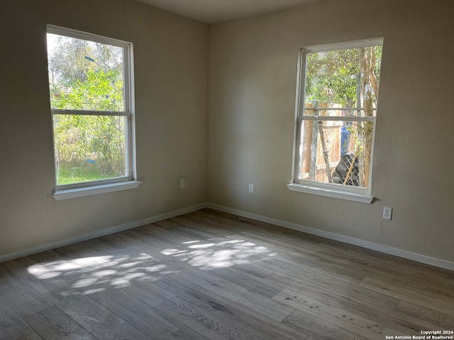 spare room featuring a healthy amount of sunlight and light wood-type flooring