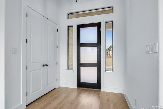 entryway with light hardwood / wood-style floors and a healthy amount of sunlight