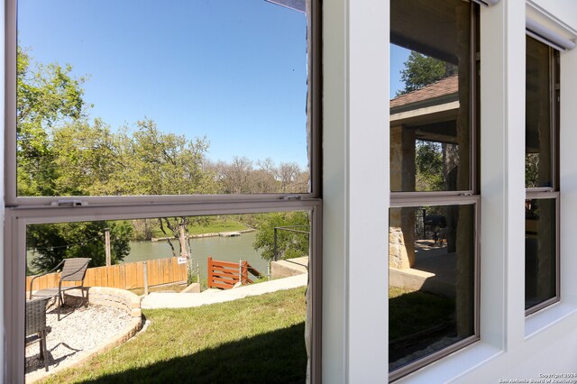 entryway featuring a water view