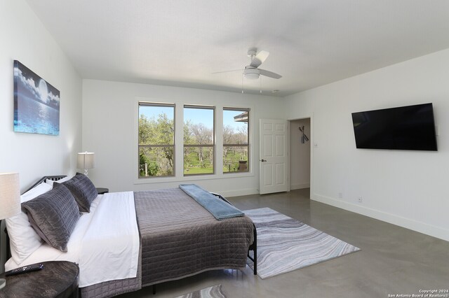 bedroom featuring ceiling fan