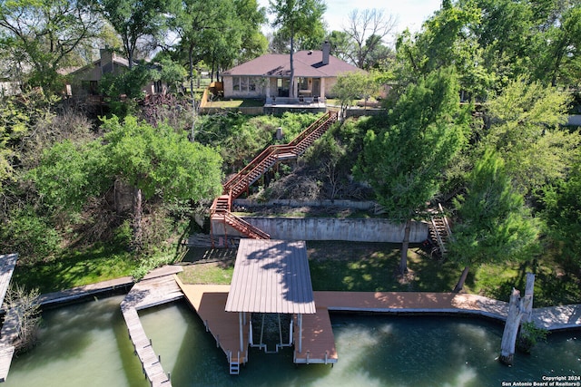 bird's eye view featuring a water view