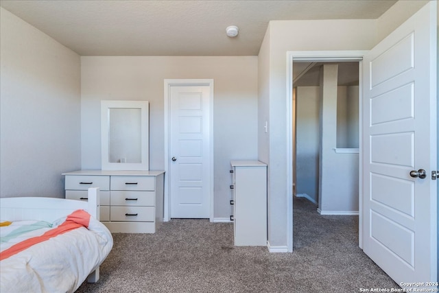 bedroom featuring carpet floors and a textured ceiling