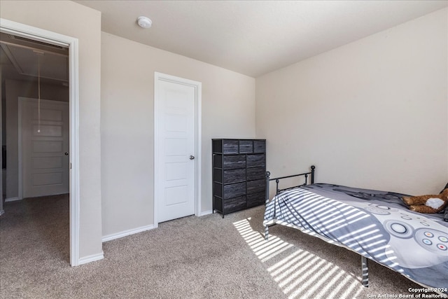 carpeted bedroom with a closet