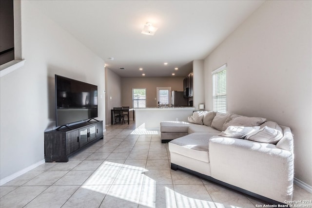 living room featuring light tile patterned floors