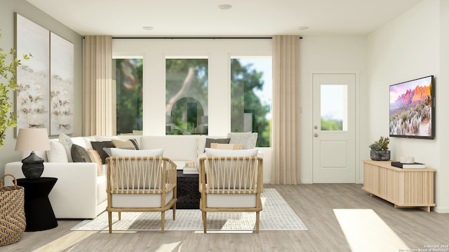 living area with light wood-type flooring