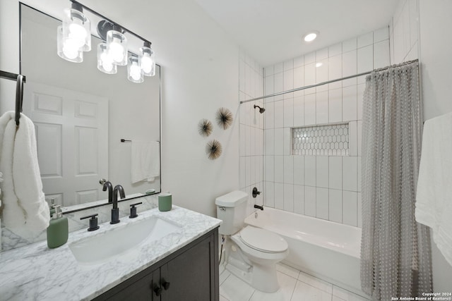 full bathroom featuring tile patterned flooring, vanity, shower / bath combo, and toilet