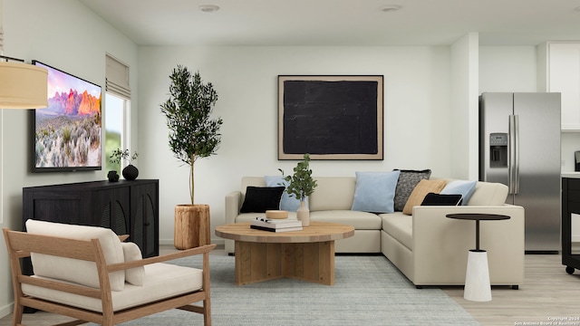 living room with light hardwood / wood-style floors