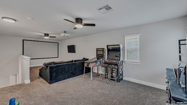 222 Sigel Ave, New Braunfels, TX 78132 - home theater room with ceiling fan, carpet floors, and baseboards