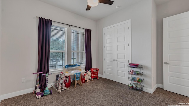 222 Sigel Ave, New Braunfels, TX 78132 - recreation room with carpet, ceiling fan, and baseboards