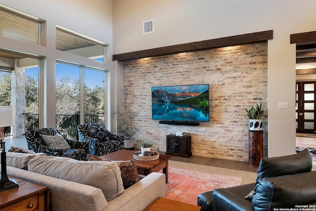 living room with hardwood / wood-style floors