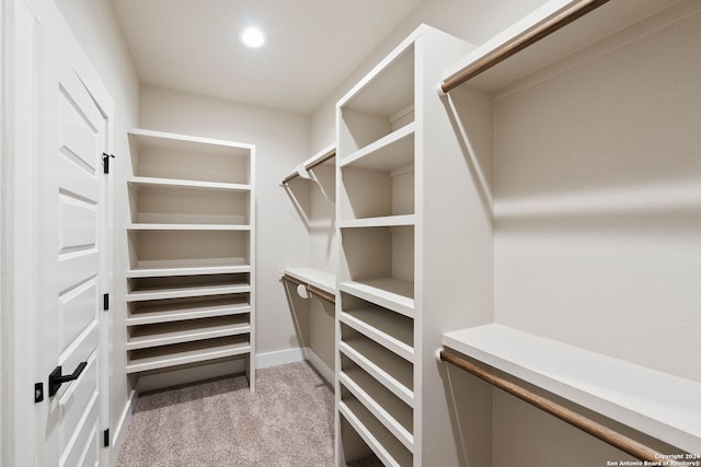 spacious closet with light carpet