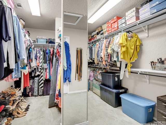 spacious closet featuring light carpet