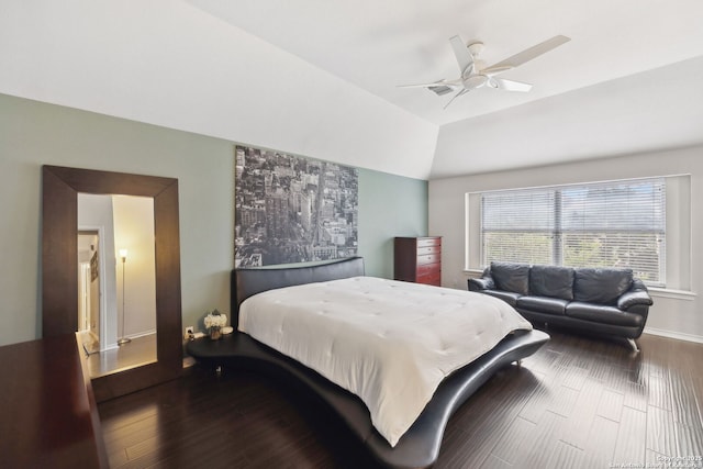 822 Emerald Bay, San Antonio, TX 78260 - bedroom featuring wood finished floors, a ceiling fan, and lofted ceiling