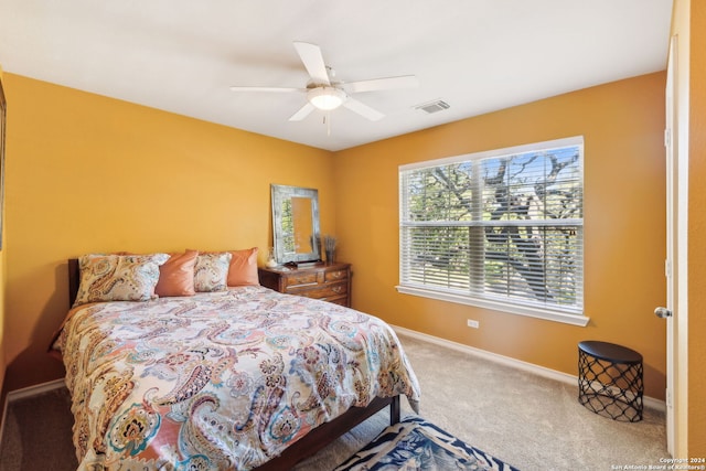 bedroom with carpet floors and ceiling fan