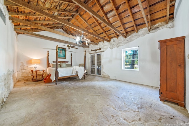 unfurnished bedroom with lofted ceiling