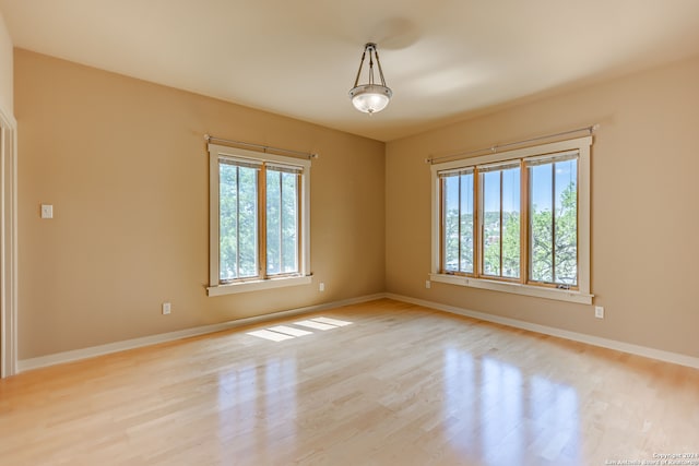 spare room featuring light wood-type flooring