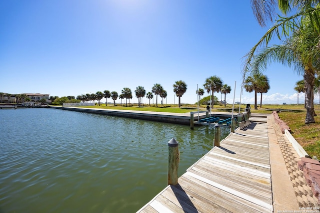 dock area with a water view