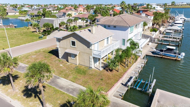 aerial view with a water view