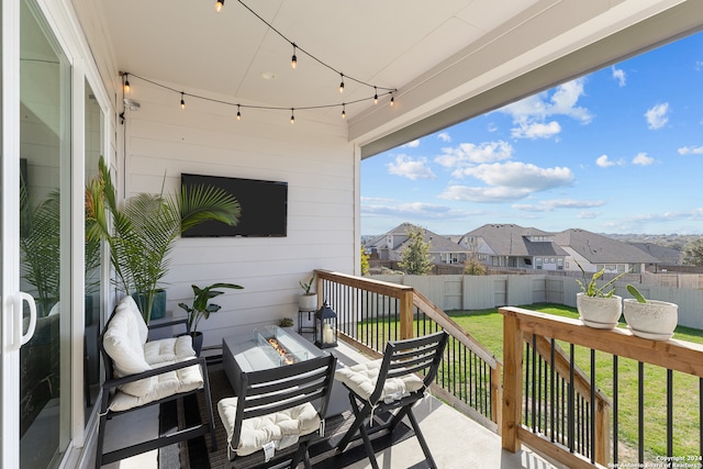 deck with outdoor lounge area and a yard