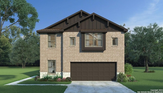 view of front of house with a garage and a front lawn