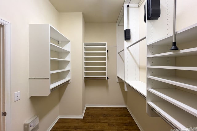 spacious closet with dark hardwood / wood-style floors