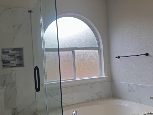 bathroom with plus walk in shower